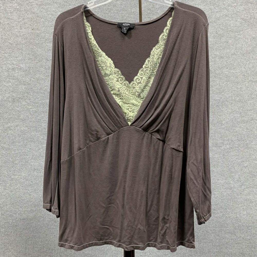 Alfani Brown and Cream Blouse 3X